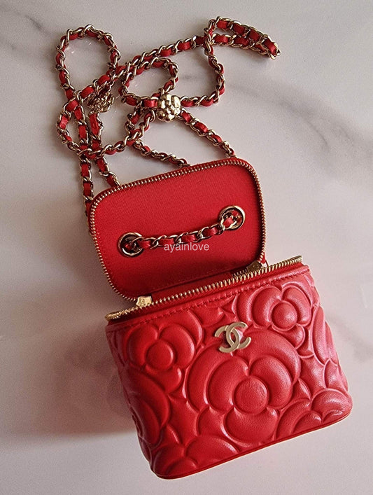Chanel Clutch Lambskin Camellia Embossed Pink Wallet On A Chain C61