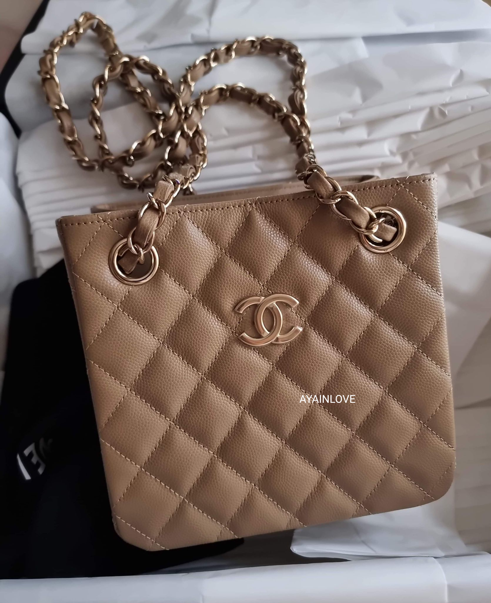 CHANEL 22A Dark Beige Caviar Mini Bucket Bag Light Gold Hardware –  AYAINLOVE CURATED LUXURIES