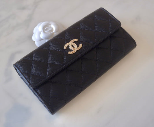 CHANEL 22K Caramel Dark Beige Caviar Medium Flap Trifold Wallet