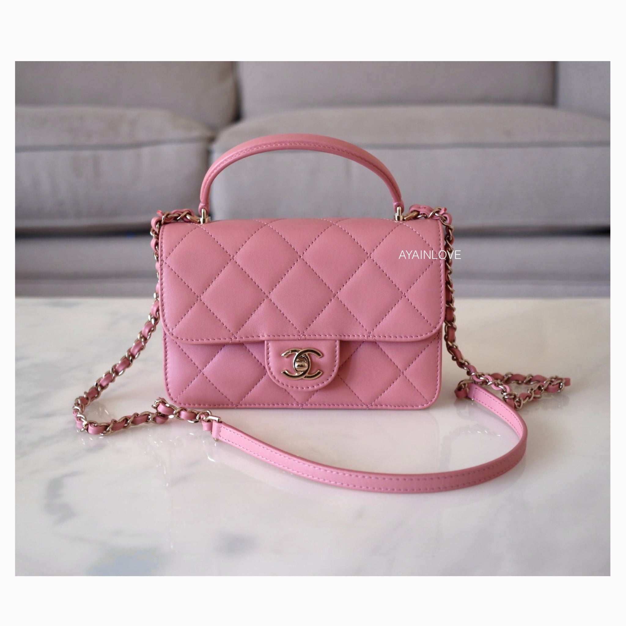 CHANEL 21B Dark Pink Calf Skin Coco Lady Small Top Handle Flap Bag Lig –  AYAINLOVE CURATED LUXURIES