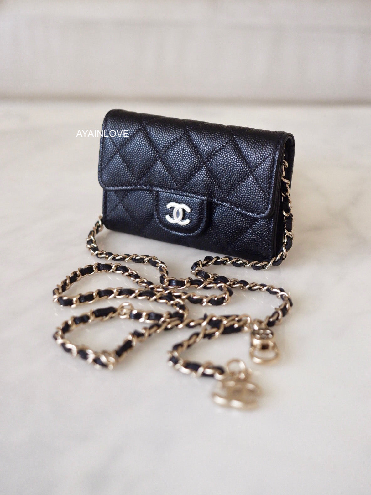 CHANEL Matelasse Caviar Skin Classic Small Wallet Black GHW AP0231