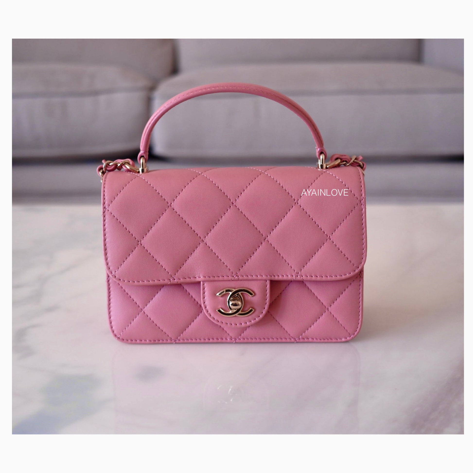 CHANEL 21B Dark Pink Calf Skin Coco Lady Small Top Handle Flap Bag Lig –  AYAINLOVE CURATED LUXURIES