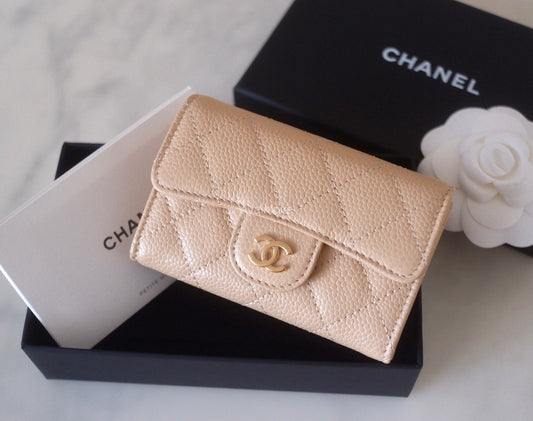 CHANEL 23B Purple Caviar Zippy Card Holder Wallet Light Gold