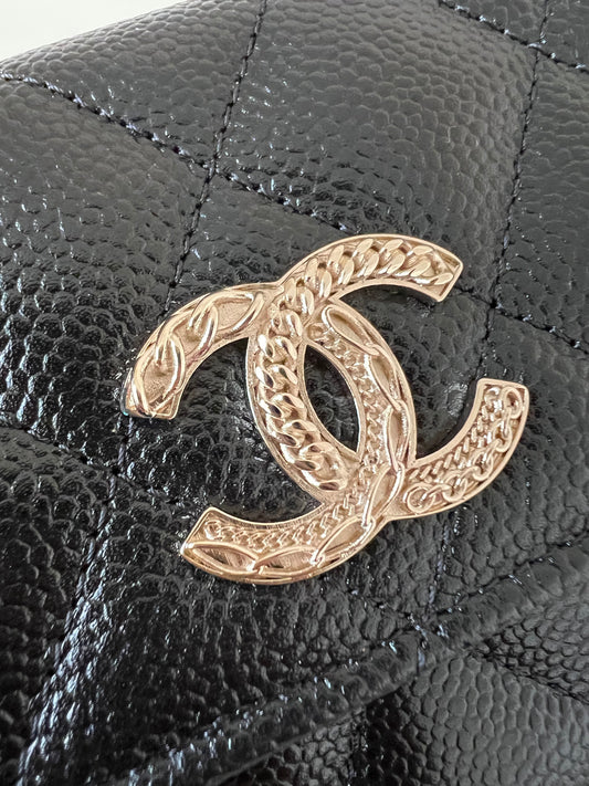 NIB 100%AUTH Chanel 22C Classic Black Caviar Card Holder Belt Bag