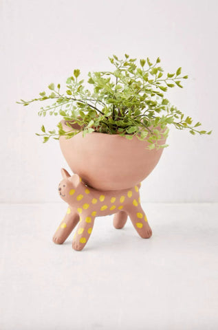 Urban Outfitters Orange Spotted Standing Cat Planter
