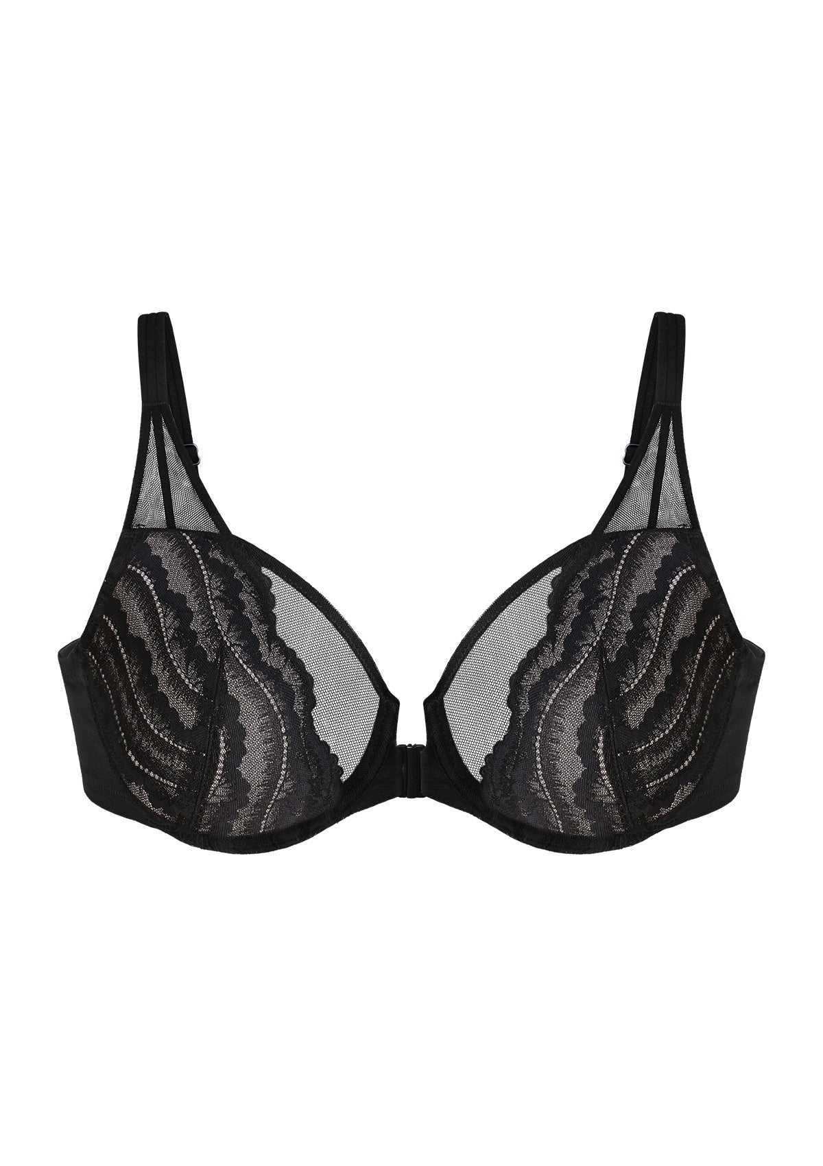 Aqua Passion Front-Close Unlined Lace Bra - Black / 40 / DD/E