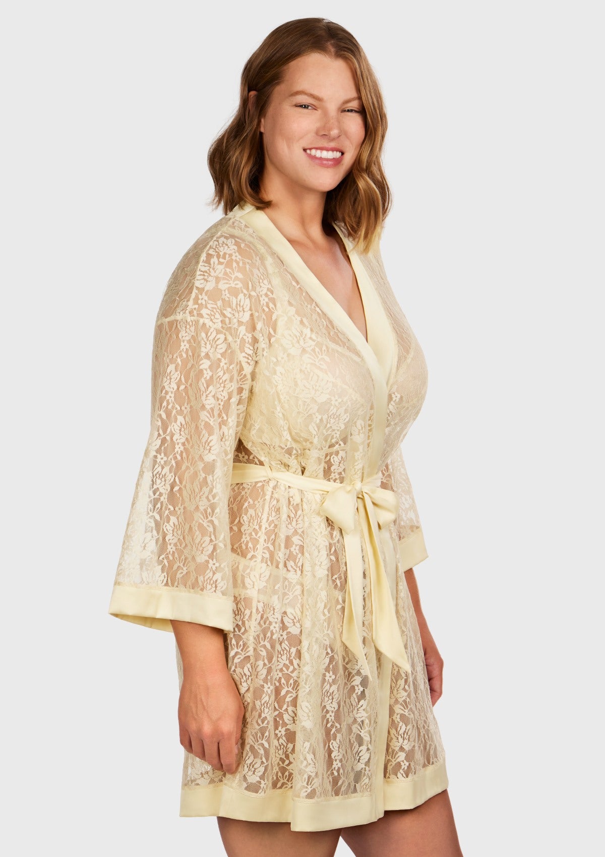 Azalea Sheer Floral Lace Wrap Robe - L / Black