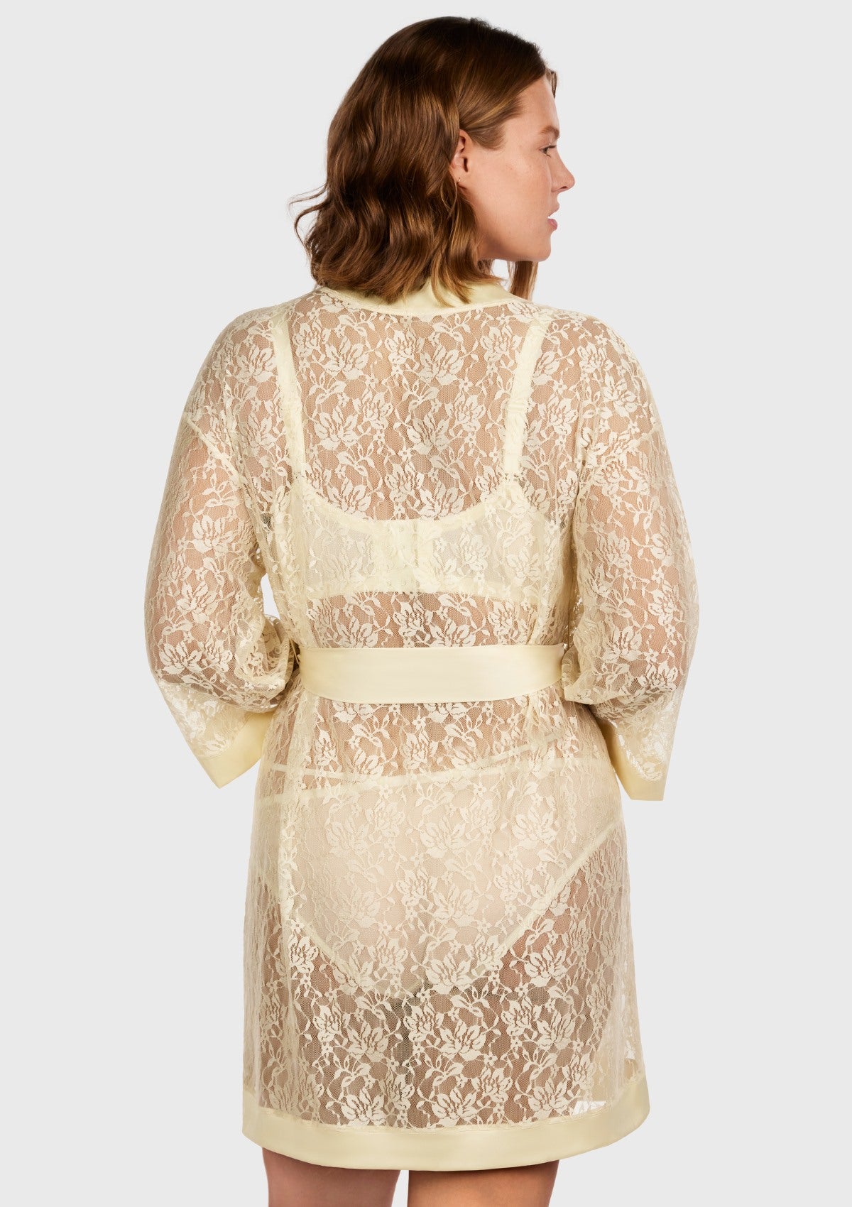 Azalea Sheer Floral Lace Wrap Robe - S / Nude