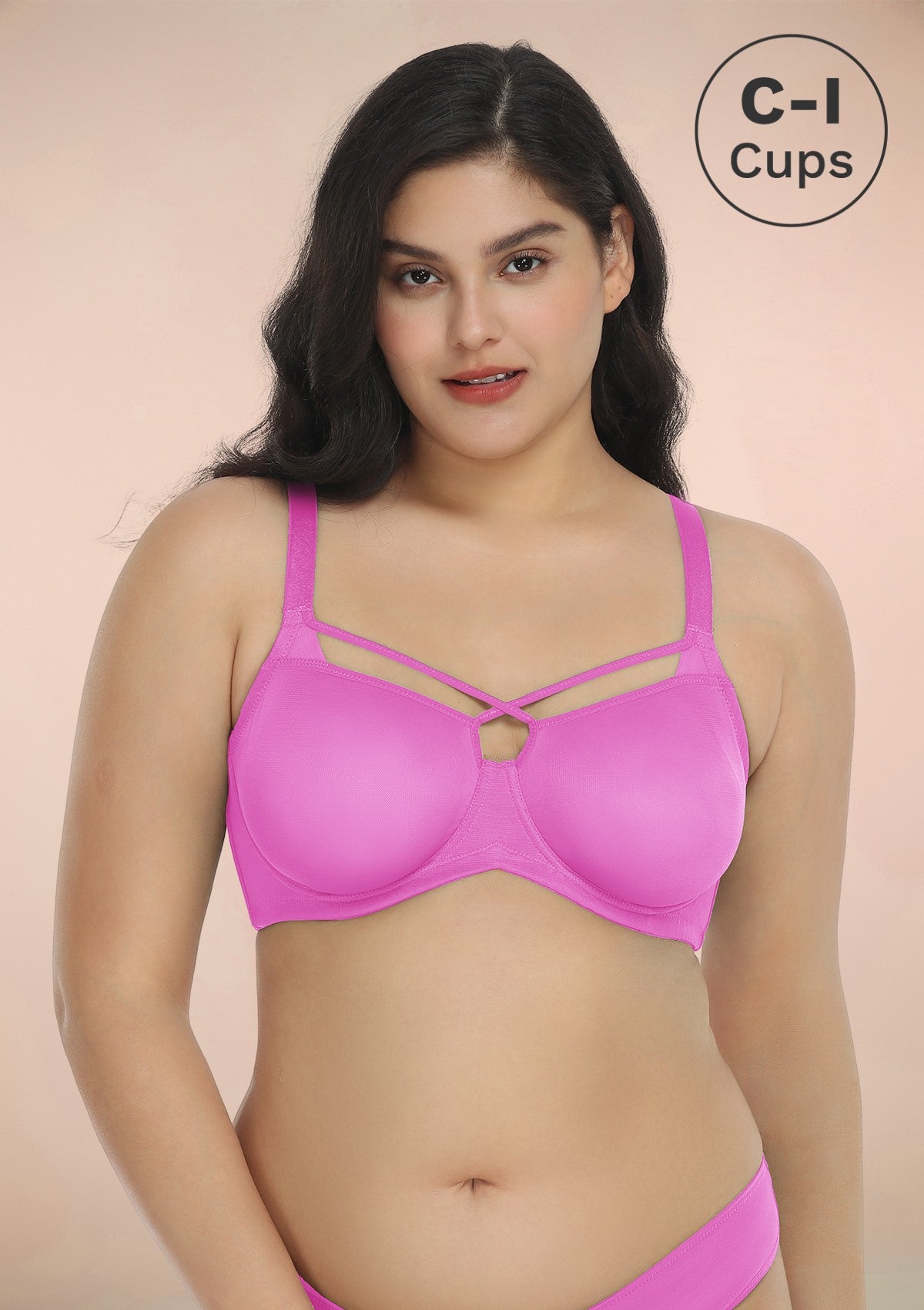 HSIA Billie Cross Front Strap Smooth Sheer Mesh Comfy Underwire Bra - Barbie Pink / 34 / DD/E