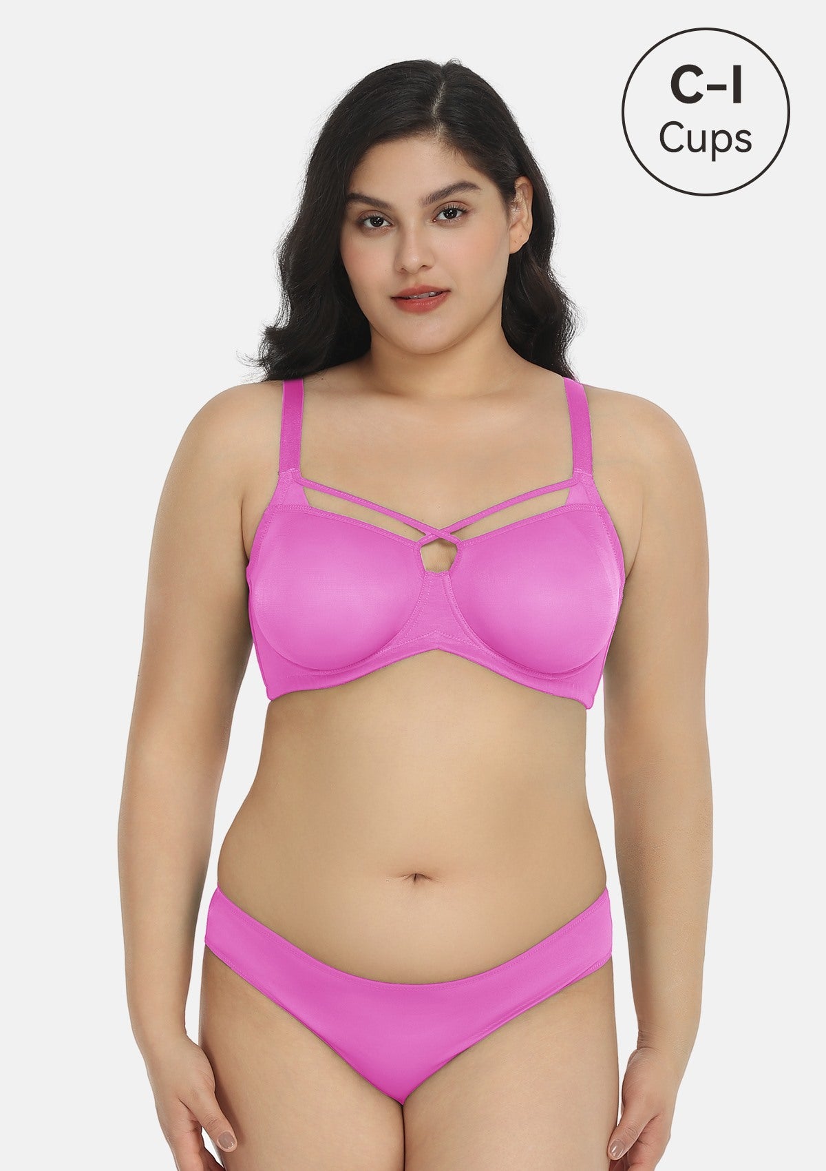 HSIA Billie Cross Front Strap Smooth Sheer Mesh Comfy Underwire Bra - Barbie Pink / 40 / DD/E