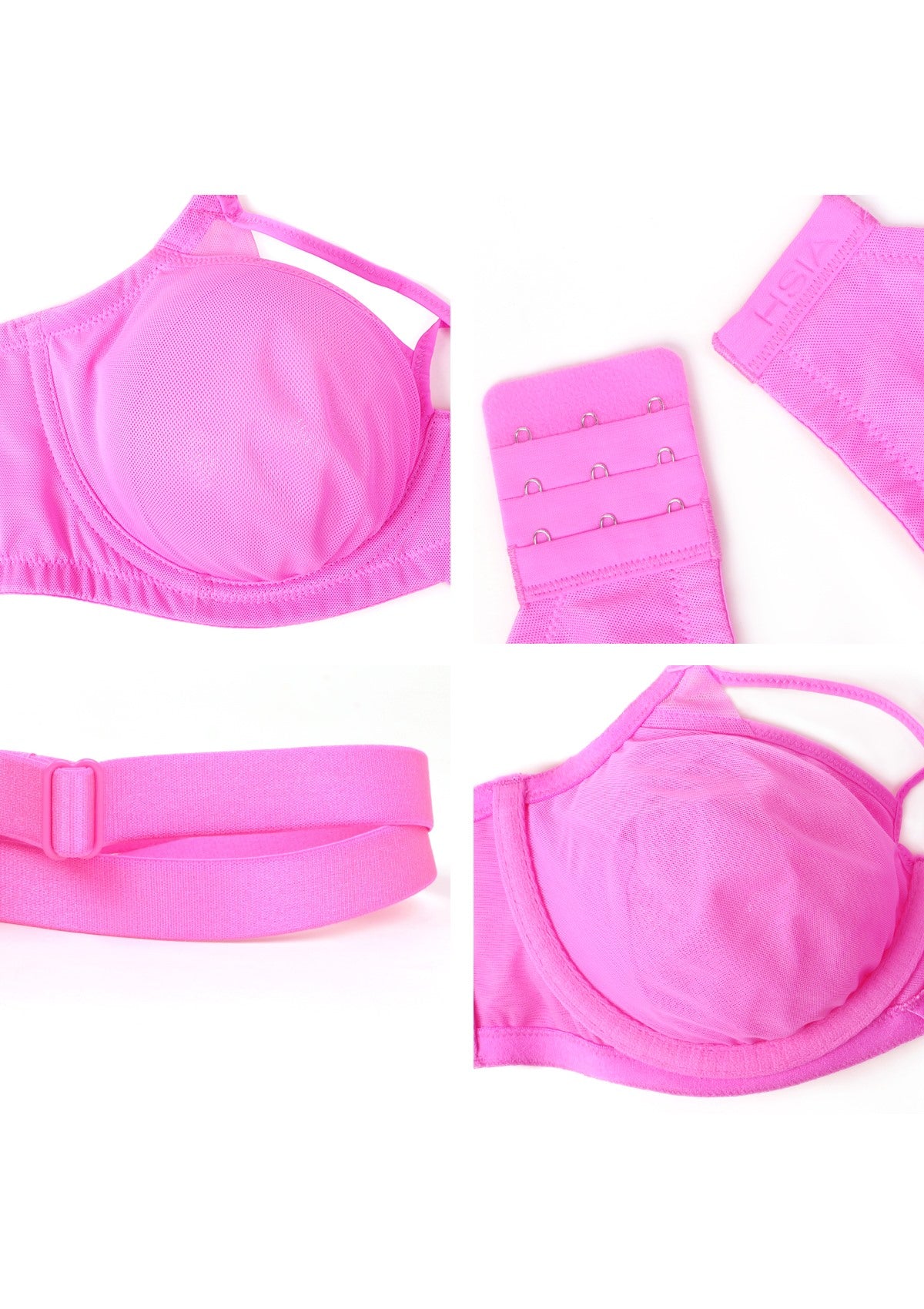 HSIA Billie Cross Front Strap Smooth Sheer Mesh Comfy Underwire Bra - Barbie Pink / 34 / DDD/F