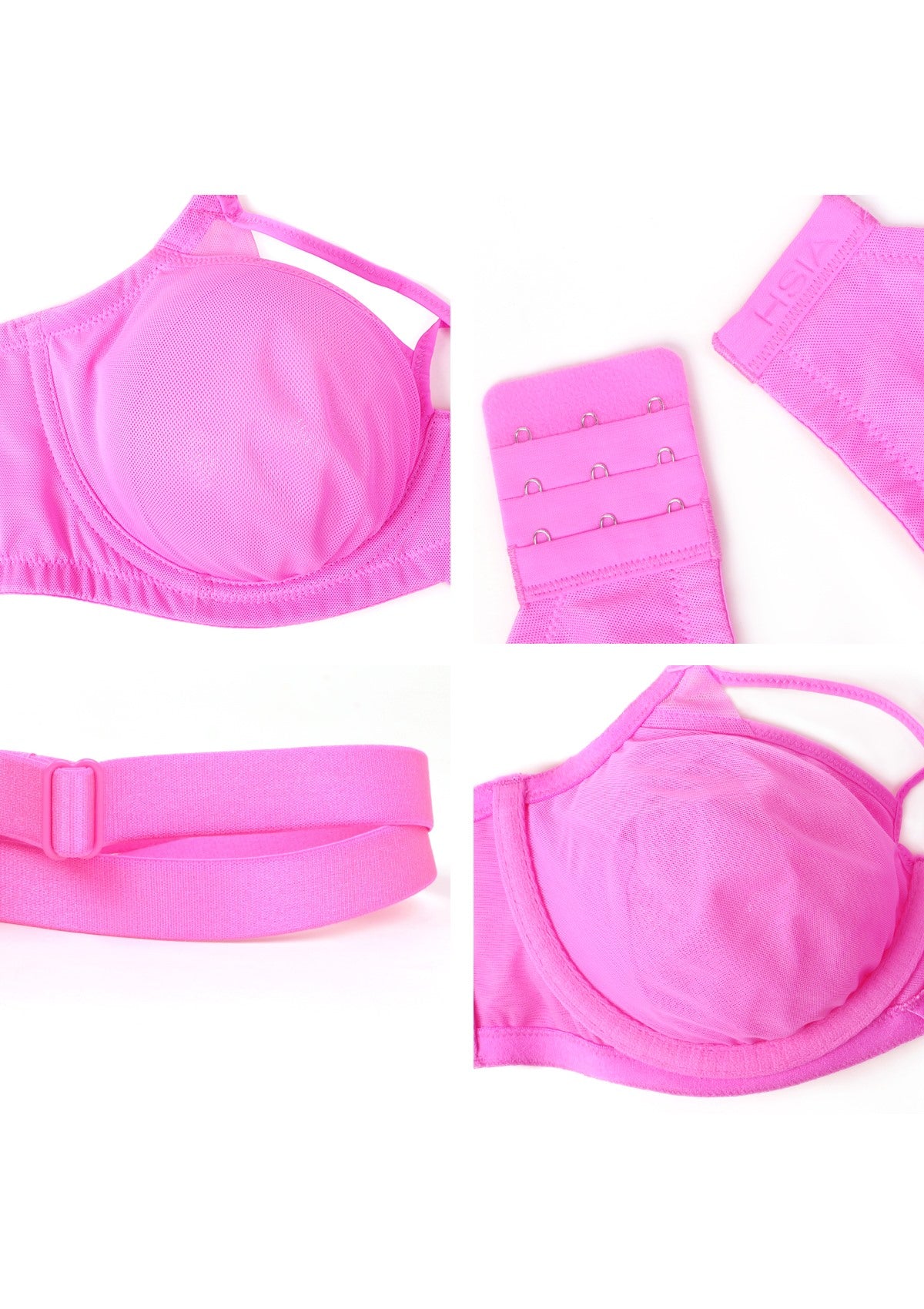 HSIA Billie Cross Front Strap Smooth Sheer Mesh Comfy Underwire Bra - Barbie Pink / 38 / D