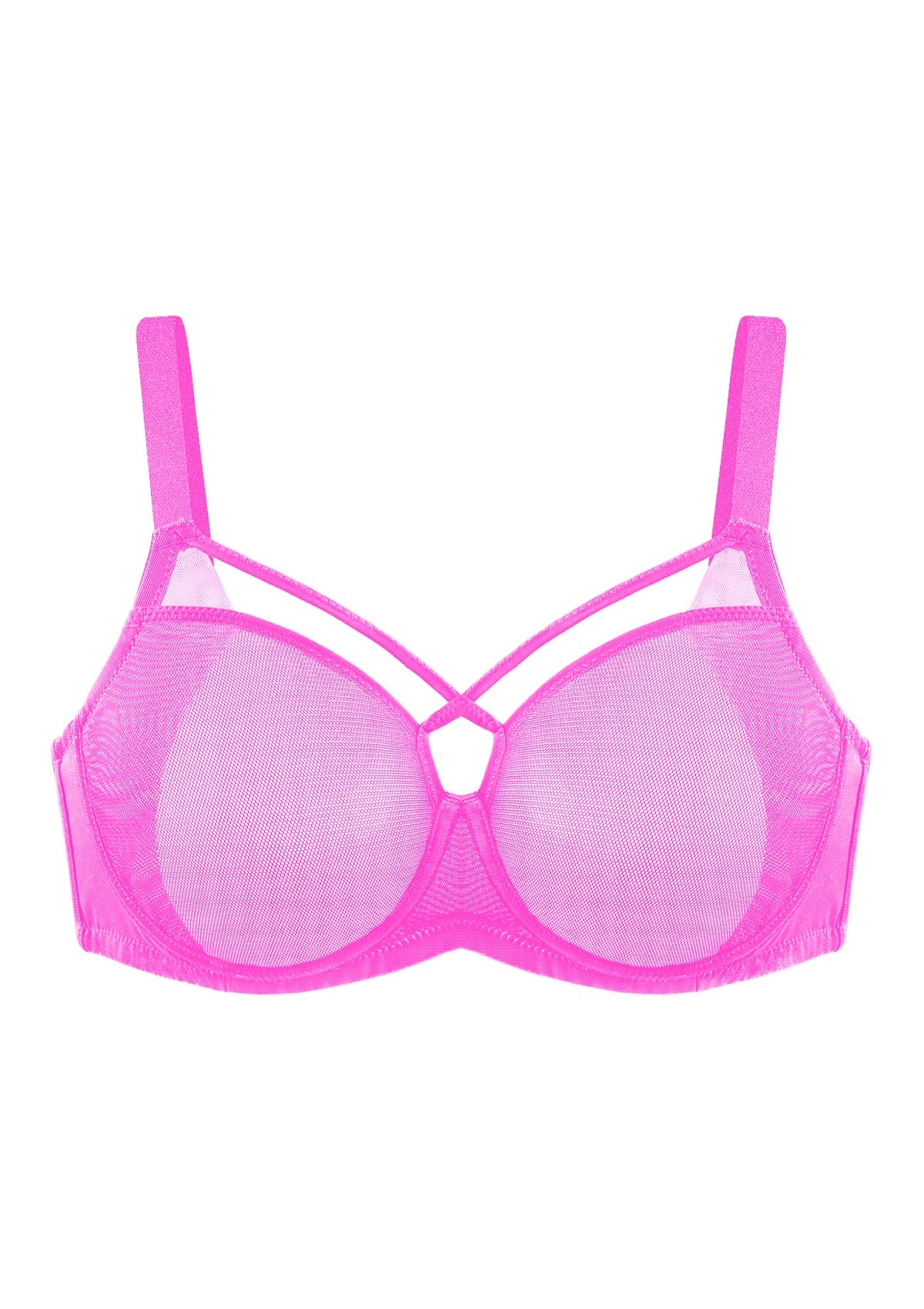 HSIA Billie Cross Front Strap Smooth Sheer Mesh Comfy Underwire Bra - Barbie Pink / 34 / DD/E