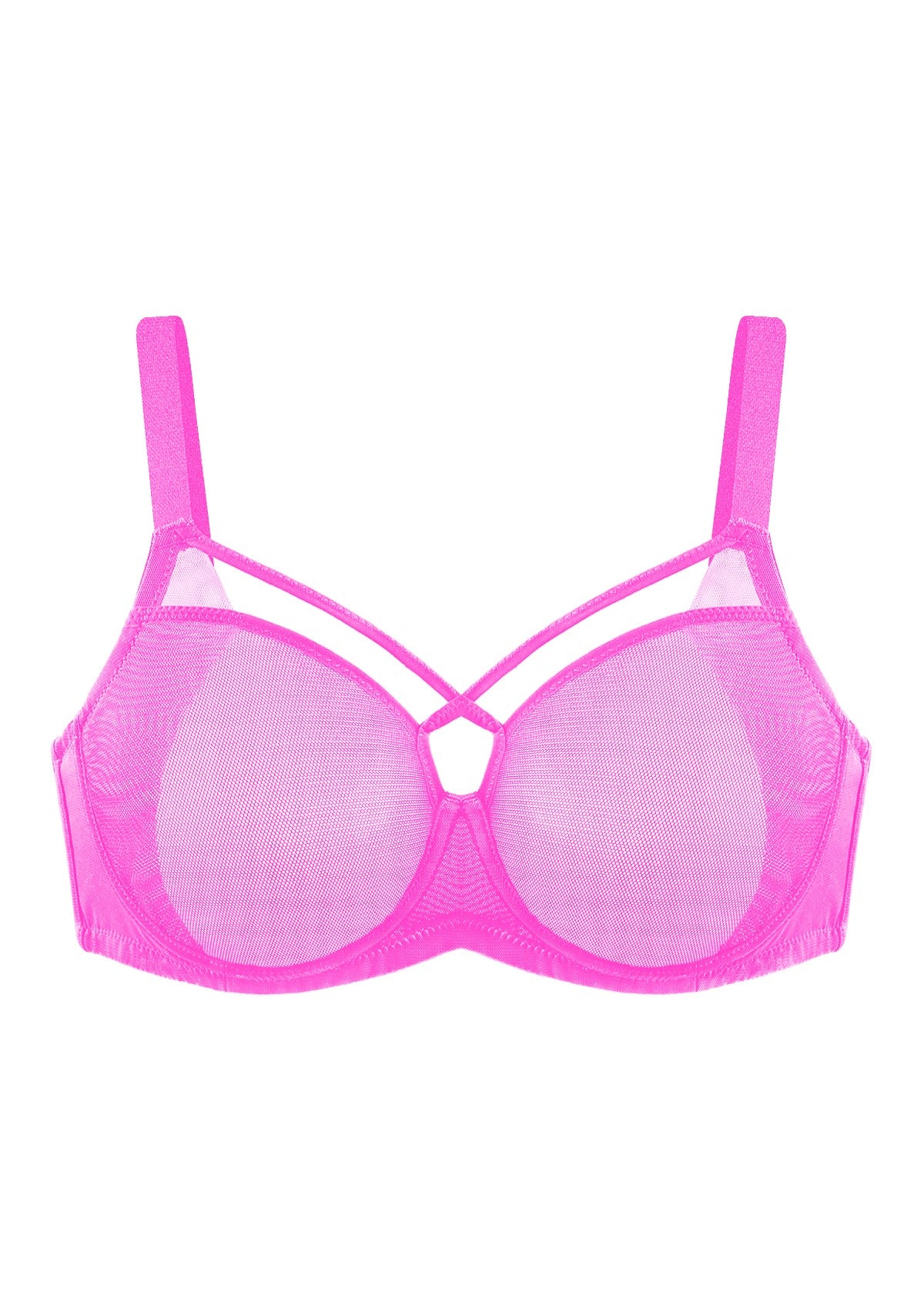 HSIA Billie Cross Front Strap Smooth Sheer Mesh Comfy Underwire Bra - Barbie Pink / 34 / D