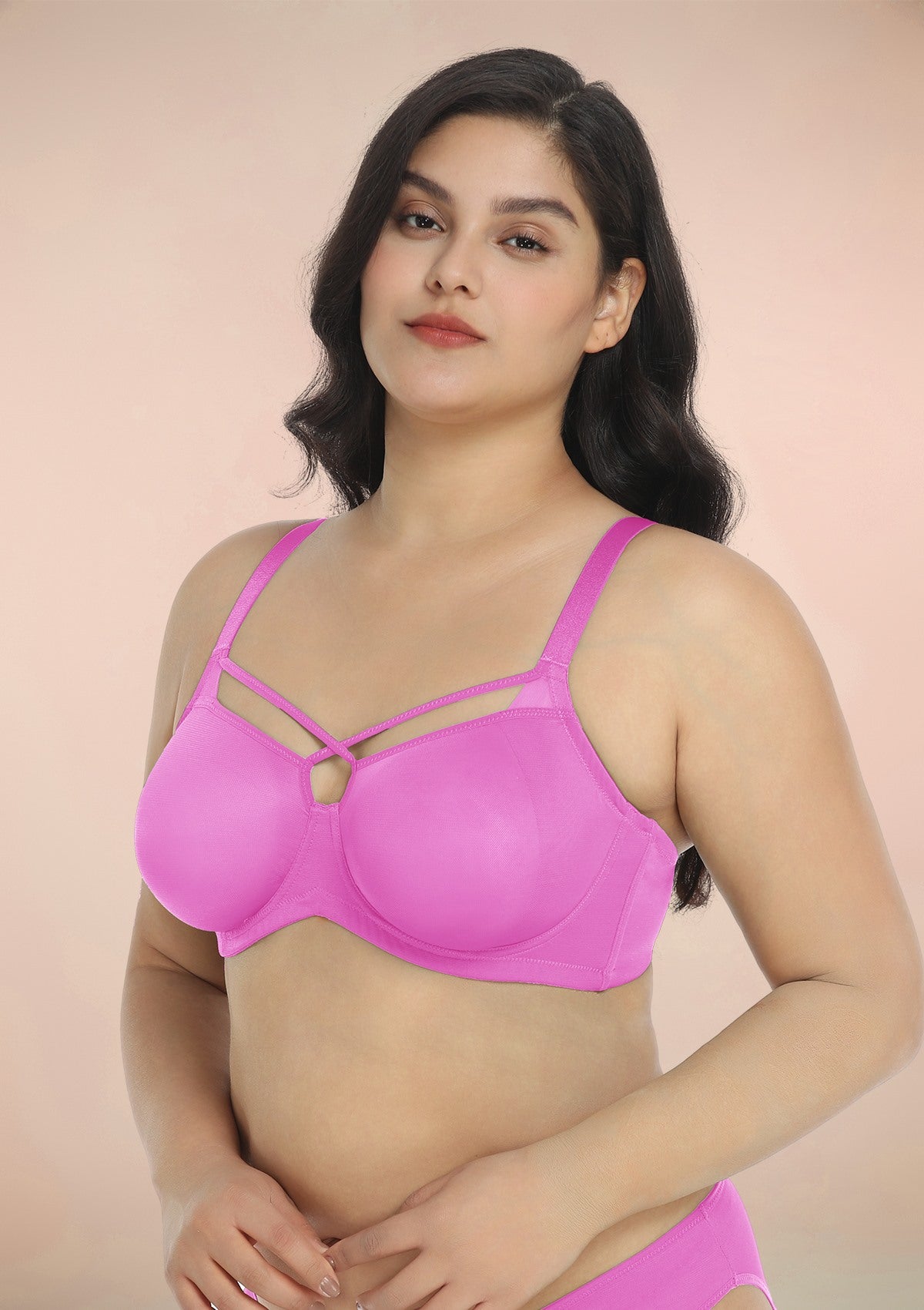 HSIA Billie Cross Front Strap Smooth Sheer Mesh Comfy Underwire Bra - Barbie Pink / 40 / D