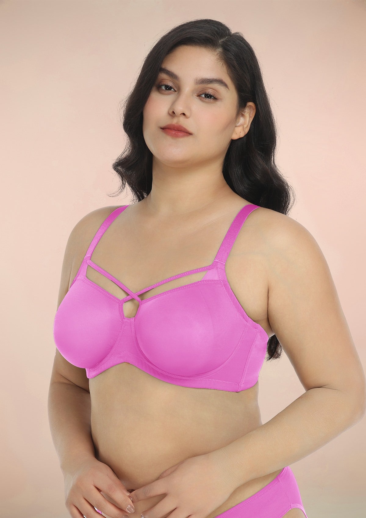 HSIA Billie Cross Front Strap Smooth Sheer Mesh Comfy Underwire Bra - Barbie Pink / 42 / C