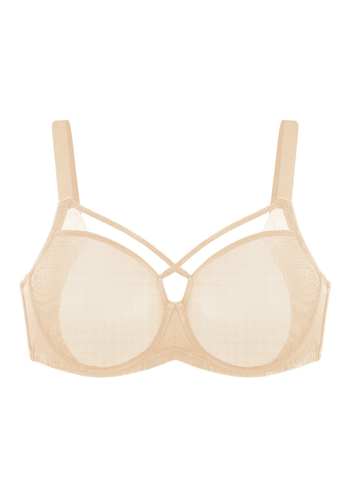 HSIA Billie Cross Front Strap Smooth Sheer Mesh Comfy Underwire Bra - Beige / 34 / C