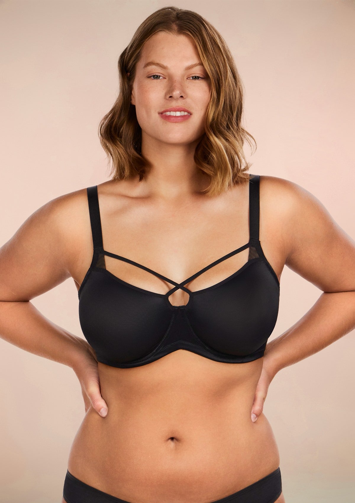 HSIA Billie Cross Front Strap Smooth Sheer Mesh Comfy Underwire Bra - Black / 40 / DD/E