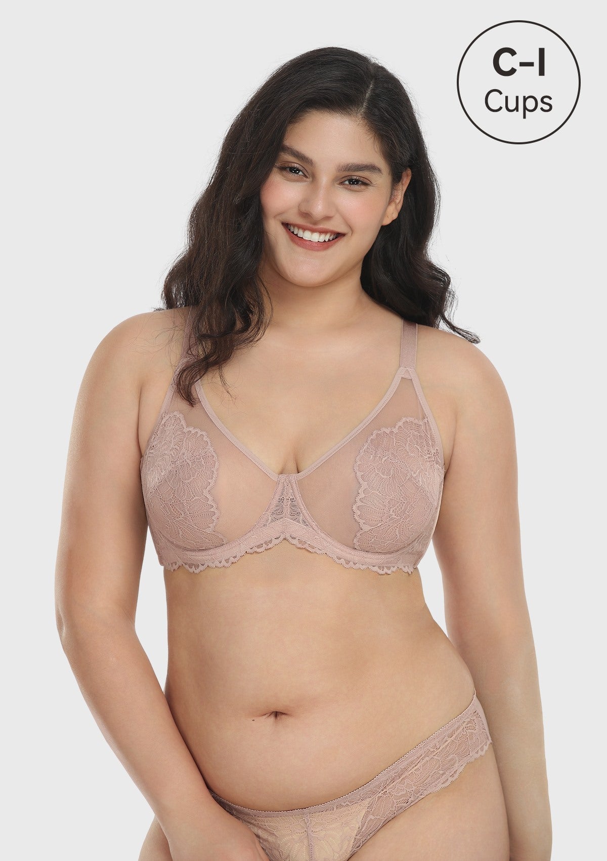 HSIA Blossom Plus Size Lace Bra - Wired, Unpadded, See-Through - Dark Pink / 40 / C