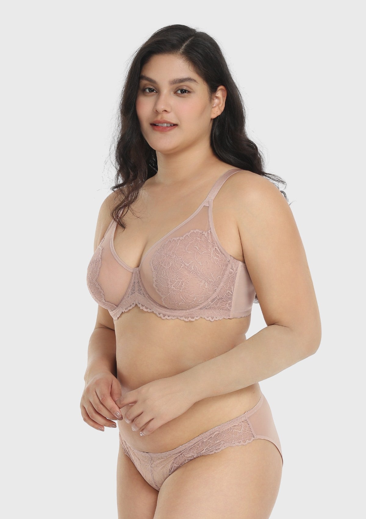 HSIA Blossom Plus Size Lace Bra - Wired, Unpadded, See-Through - Dark Pink / 46 / D