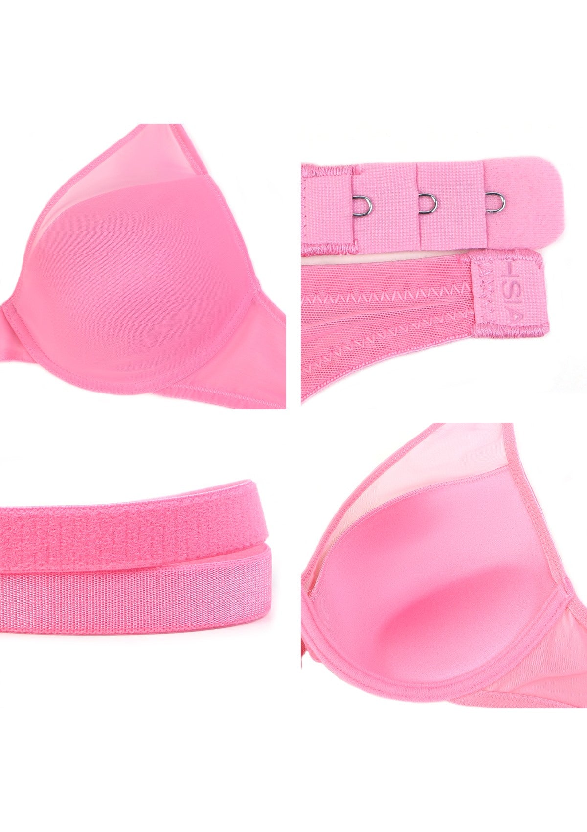 Deep V Plunge Mesh T-shirt Push-Up Bra - Pink / 32 / B