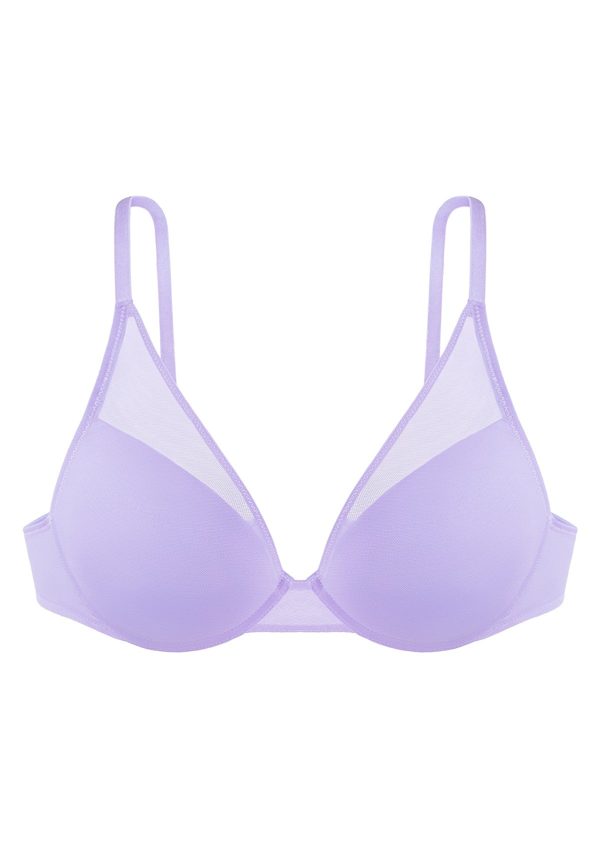 Deep V Plunge Mesh T-shirt Push-Up Bra - Purple / 36 / B