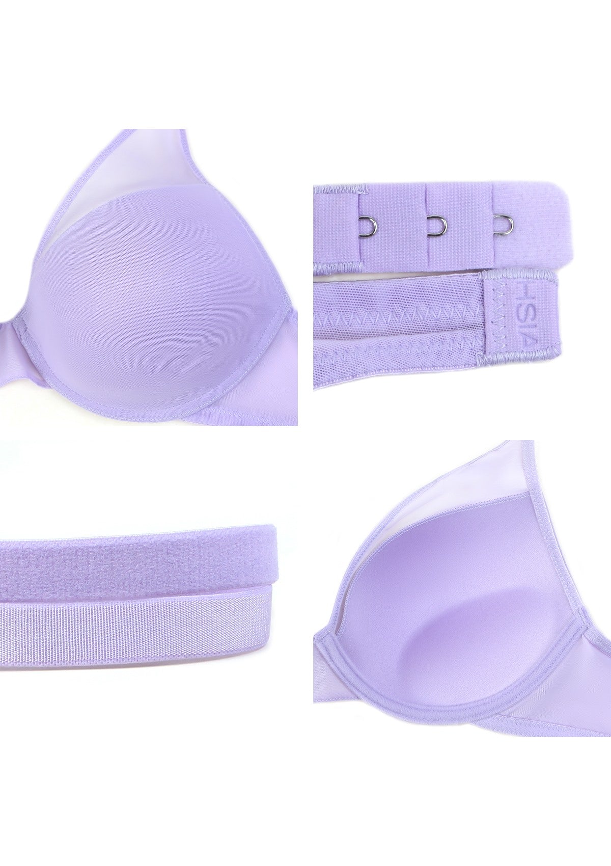 Deep V Plunge Mesh T-shirt Push-Up Bra - Purple / 34 / B