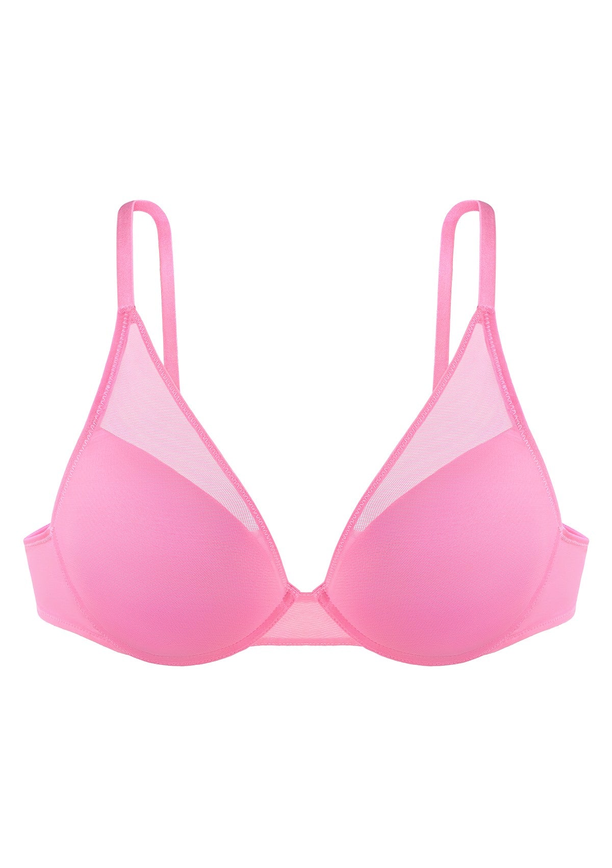 Deep V Plunge Mesh T-shirt Push-Up Bra - Pink / 32 / B