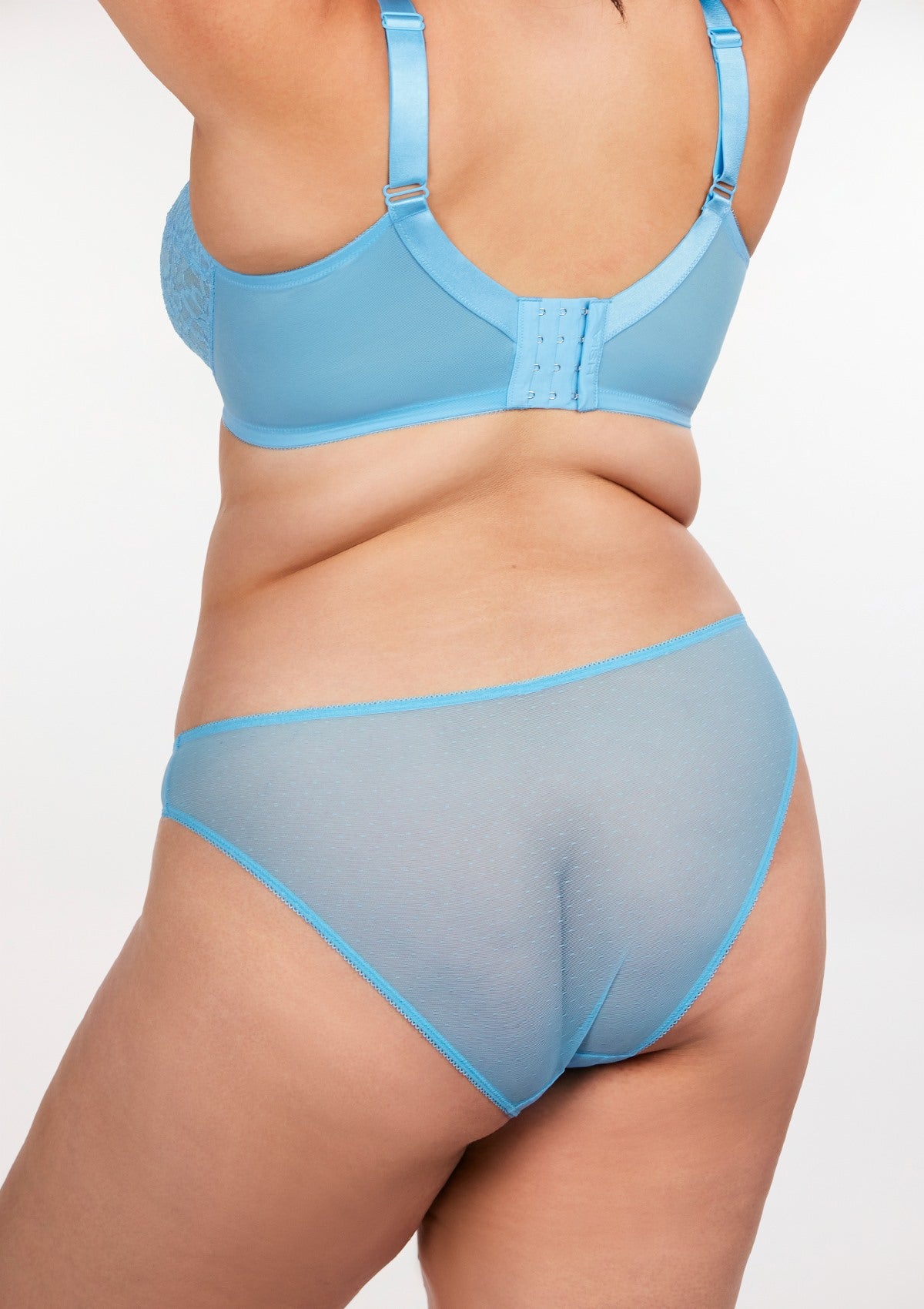 HSIA Mid-Rise Sheer Stylish Lace-Trimmed Supportive Comfy Mesh Pantie - M / Capri Blue / Bikini
