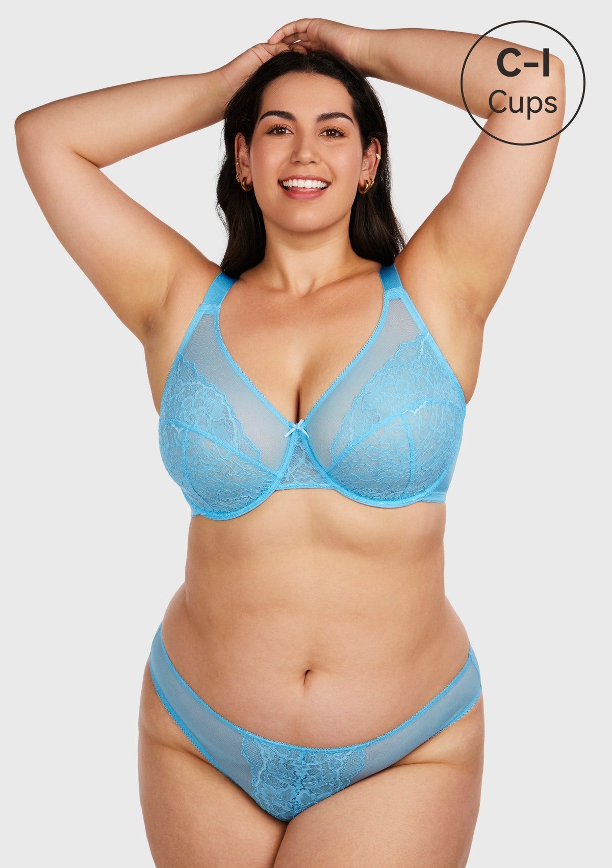 HSIA Enchante Minimizer Lace Bra: Full Support For Heavy Breasts - Capri Blue / 34 / C