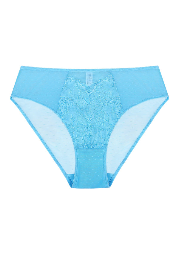 HSIA Mid-Rise Sheer Stylish Lace-Trimmed Supportive Comfy Mesh Pantie - M / Capri Blue / Bikini