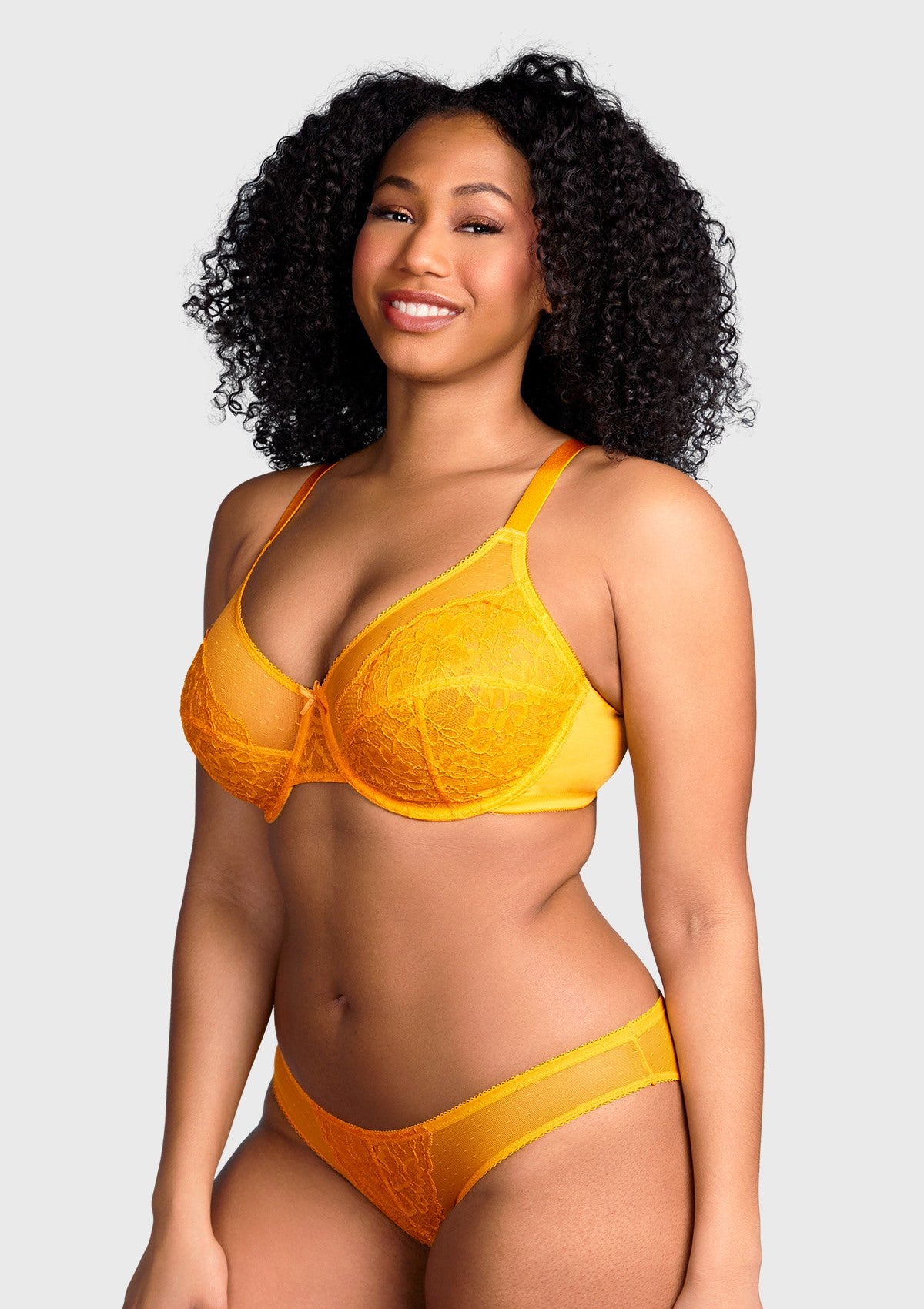 Enchante - Yellow Unlined Underwire Lace Minimizer Bra , HSIA - Cadmium Yellow / 34 / H
