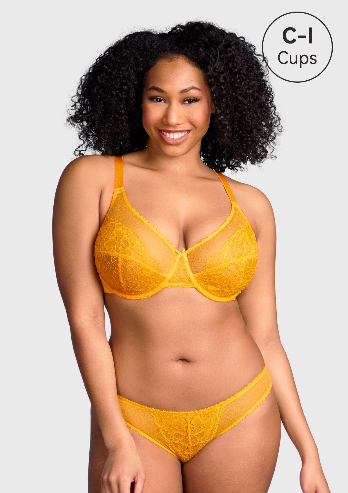Enchante - Yellow Unlined Underwire Lace Minimizer Bra , HSIA - Cadmium Yellow / 40 / D