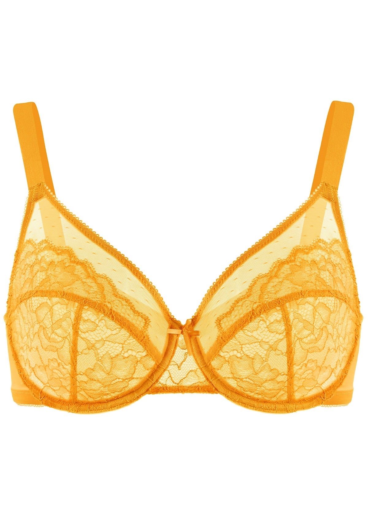 Enchante - Yellow Unlined Underwire Lace Minimizer Bra , HSIA - Cadmium Yellow / 34 / D