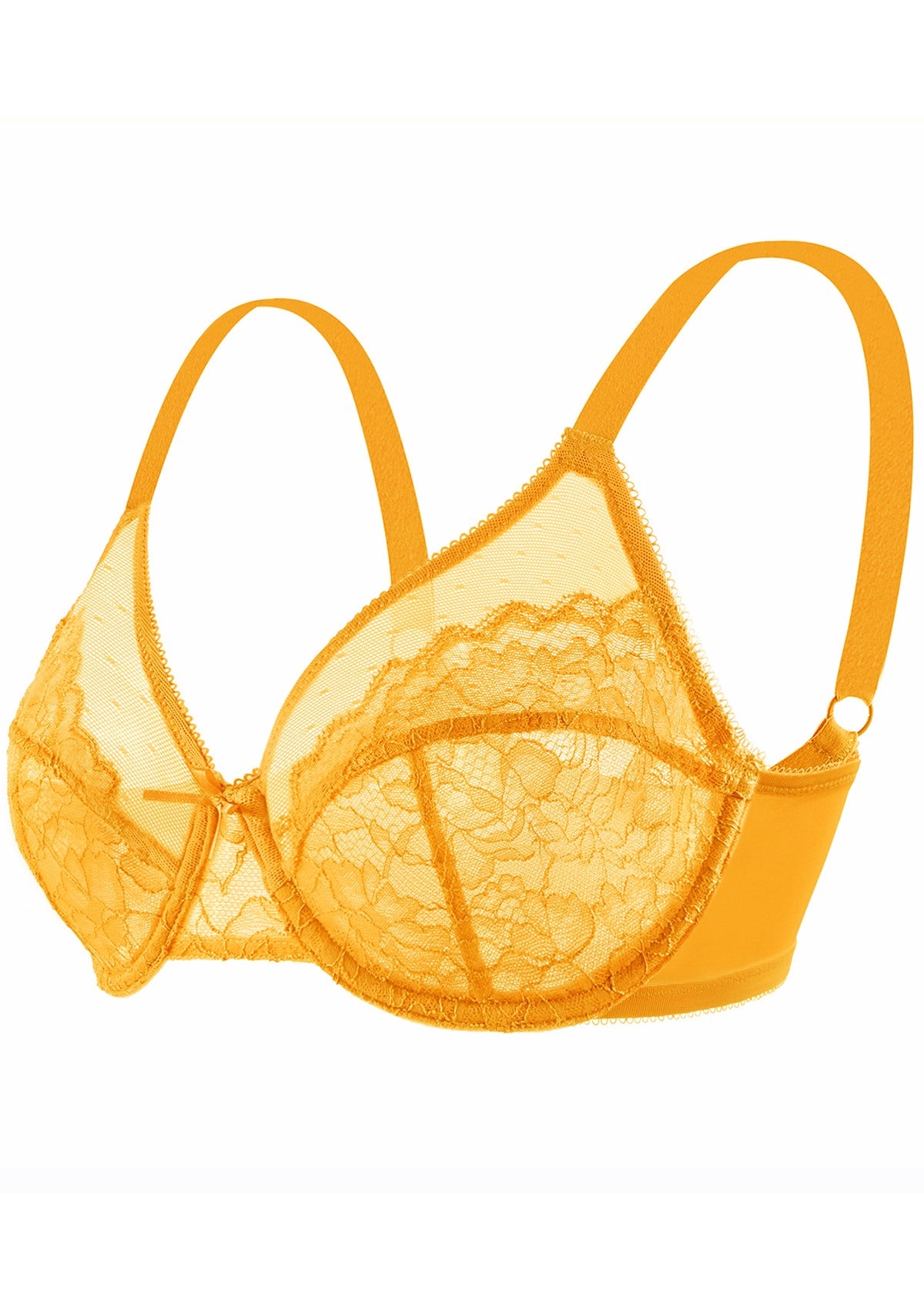 Enchante - Yellow Unlined Underwire Lace Minimizer Bra , HSIA - Cadmium Yellow / 42 / D