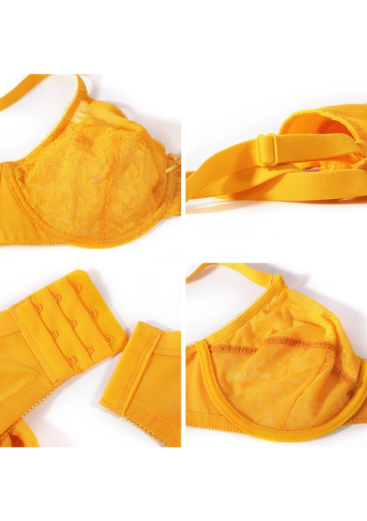 Enchante - Yellow Unlined Underwire Lace Minimizer Bra , HSIA - Cadmium Yellow / 46 / D