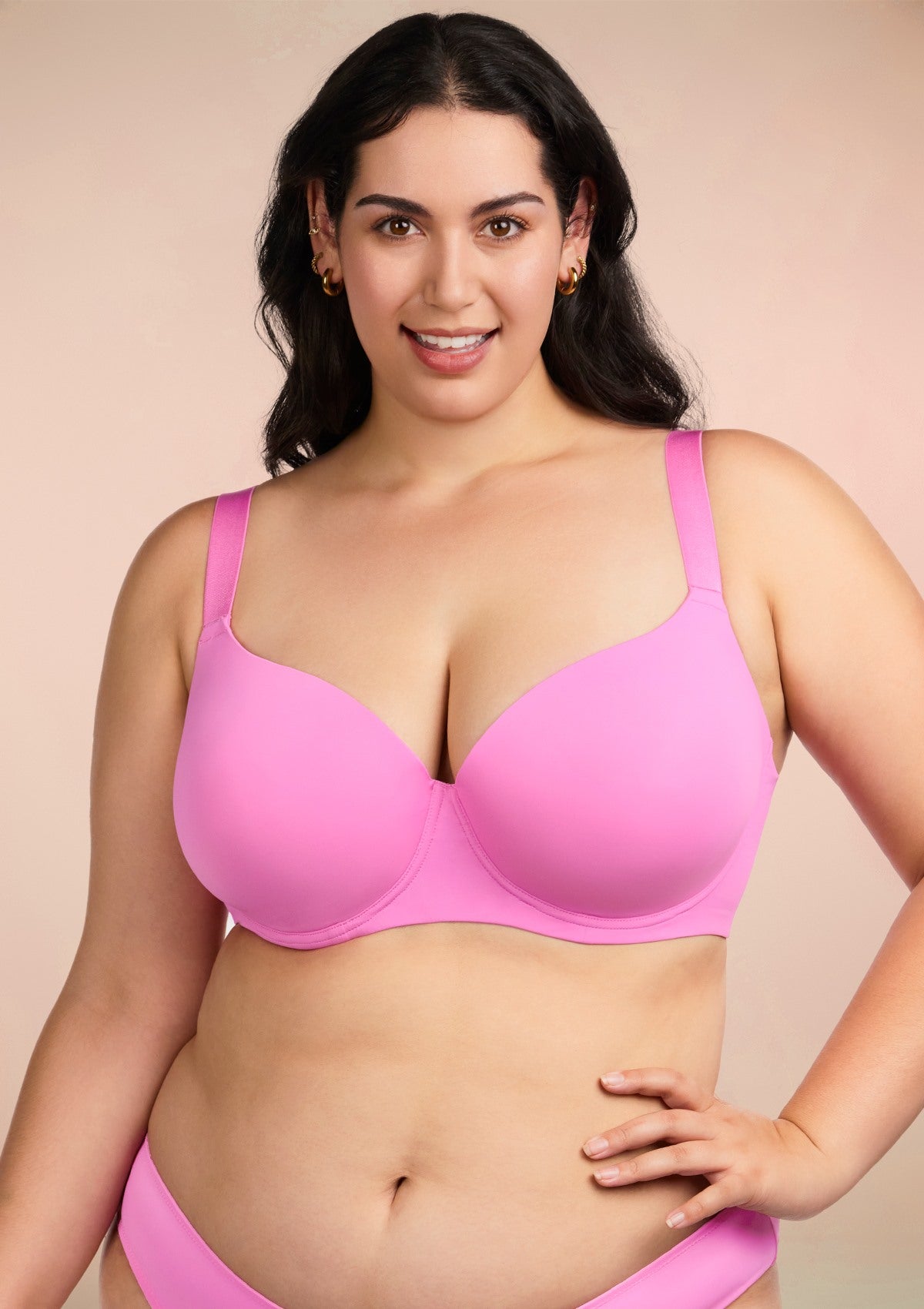 HSIA Gemma Smooth Lightly Padded T-shirt Bra For Heavy Breasts - Pink / 38 / DDD/F