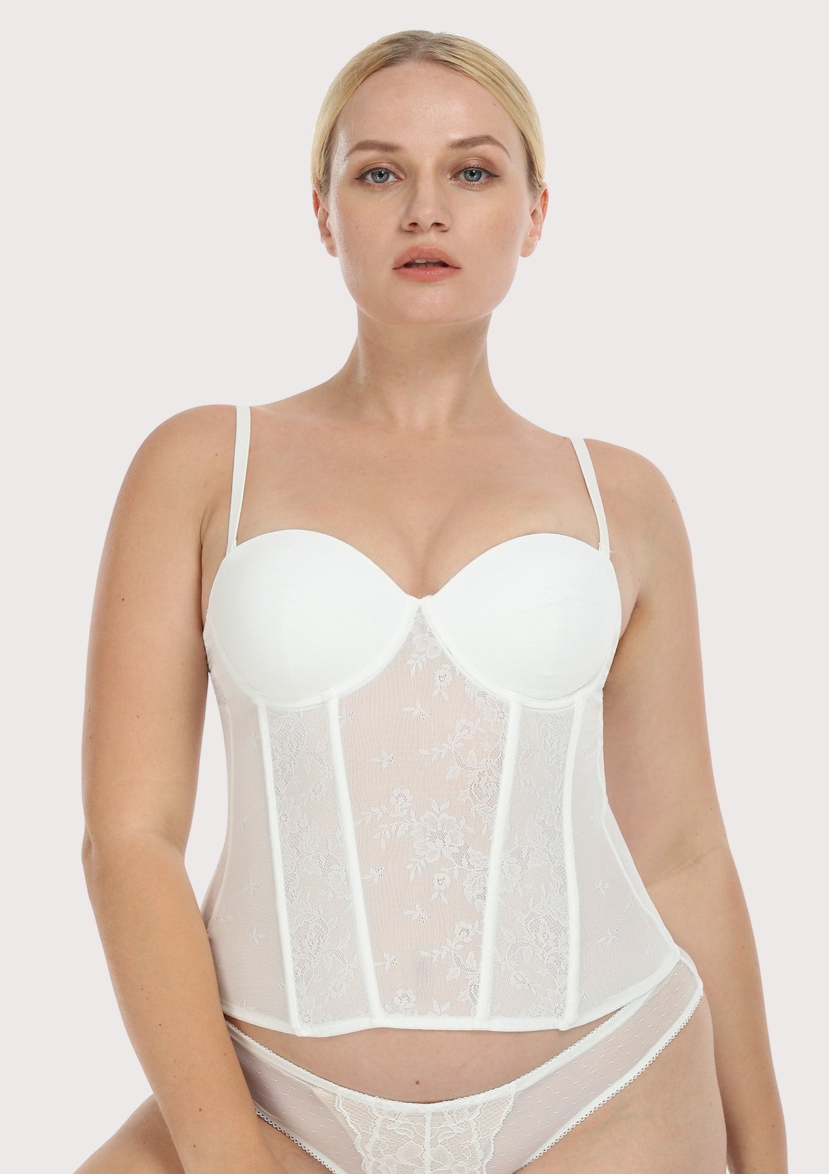 HSIA Gracious Vintage-Inspired Lace Overbust Elegant Corset Bustier - XL / White