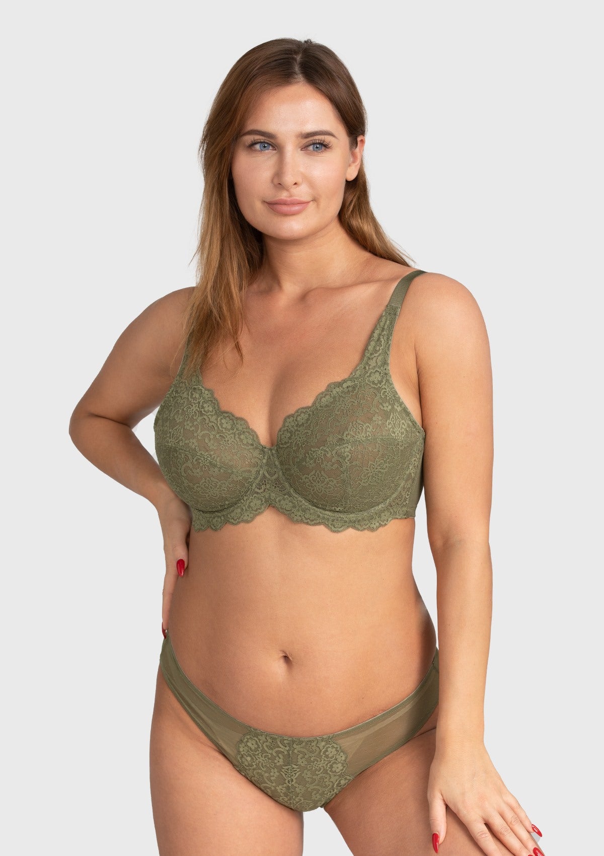 HSIA All-Over Floral Lace Unlined Bra: Minimizer Bra For Heavy Breasts - Dark Green / 40 / C