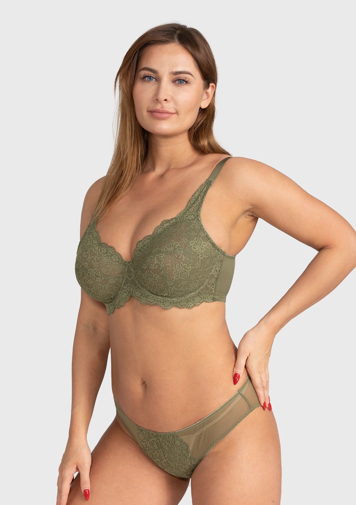 HSIA All-Over Floral Lace Unlined Bra: Minimizer Bra For Heavy Breasts - Dark Green / 42 / C