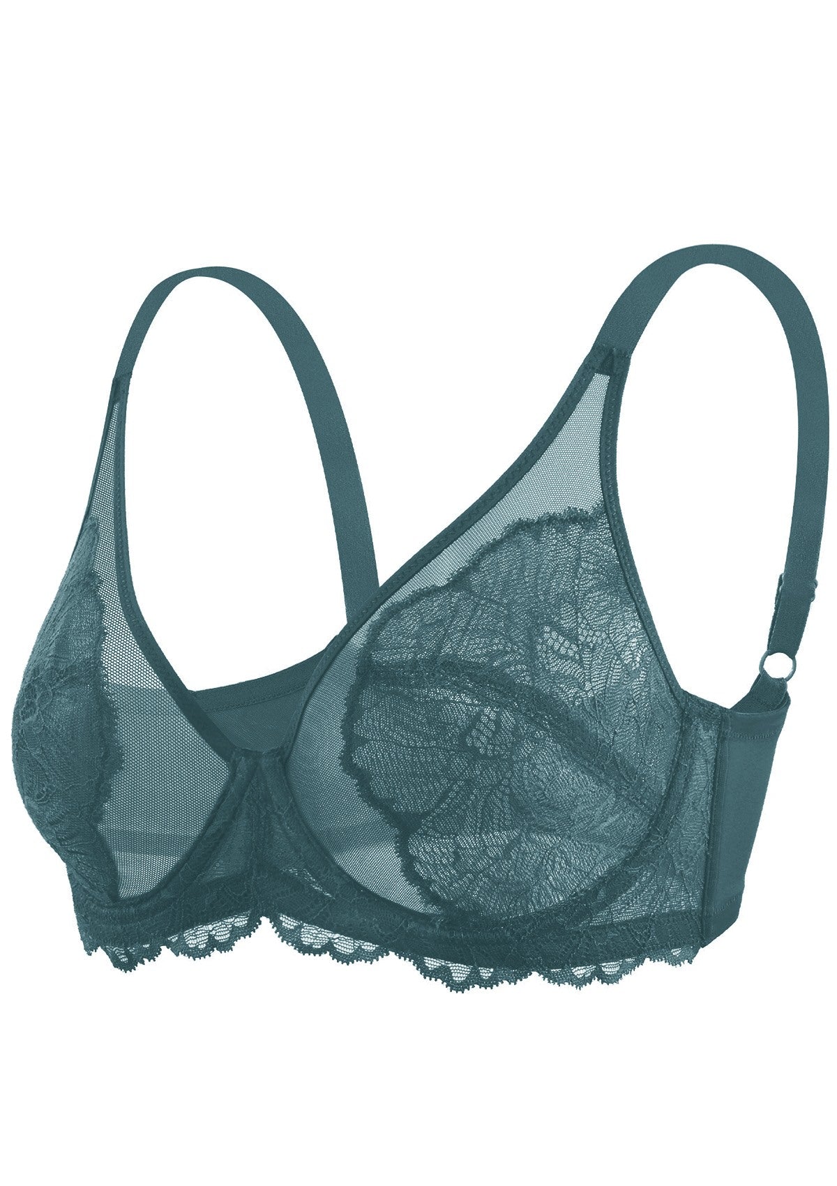 HSIA Blossom Full Figure See-Through Lace Bra For Side And Back Fat - Balsam Blue / 46 / C