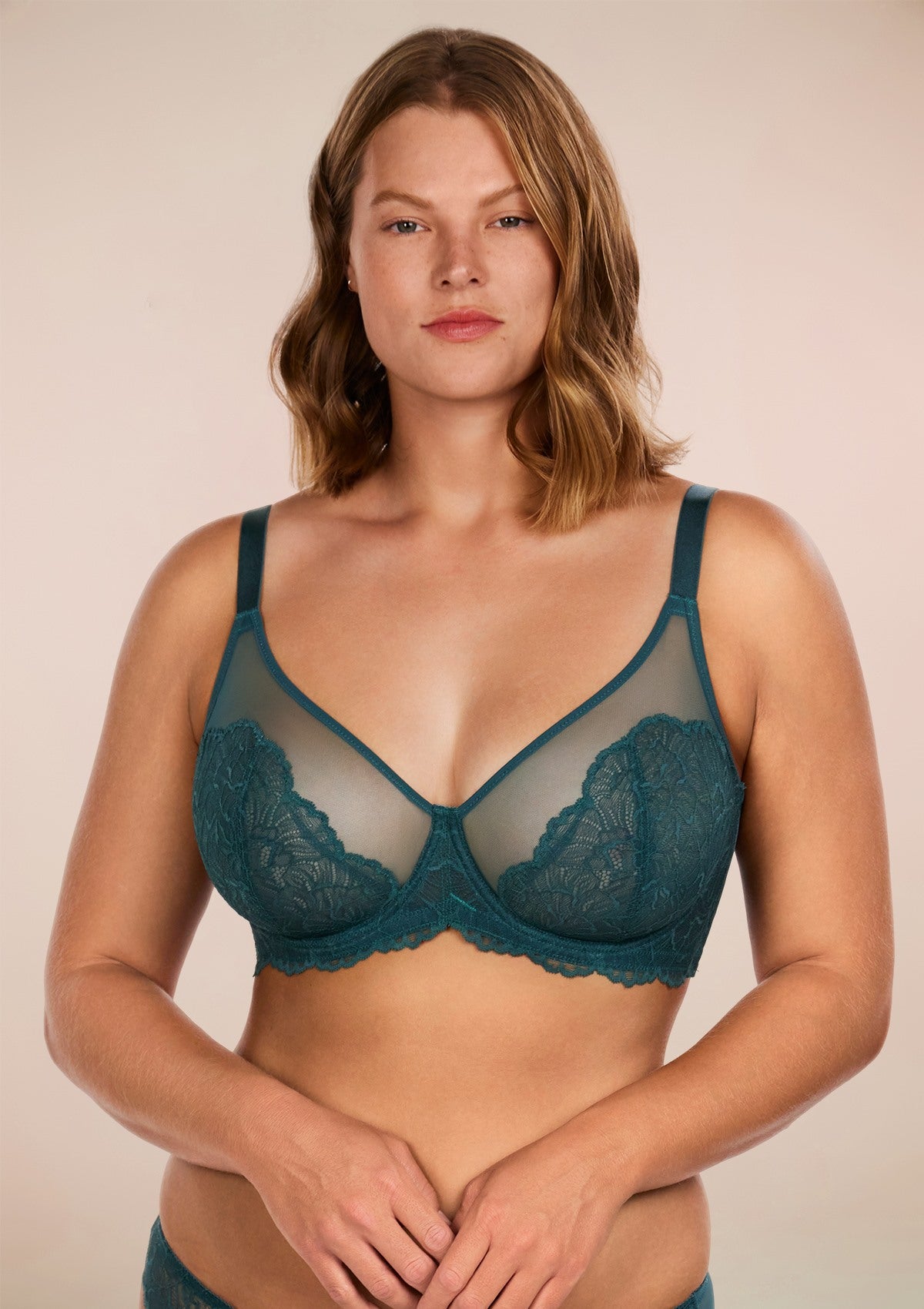 HSIA Blossom Full Figure See-Through Lace Bra For Side And Back Fat - Balsam Blue / 34 / H