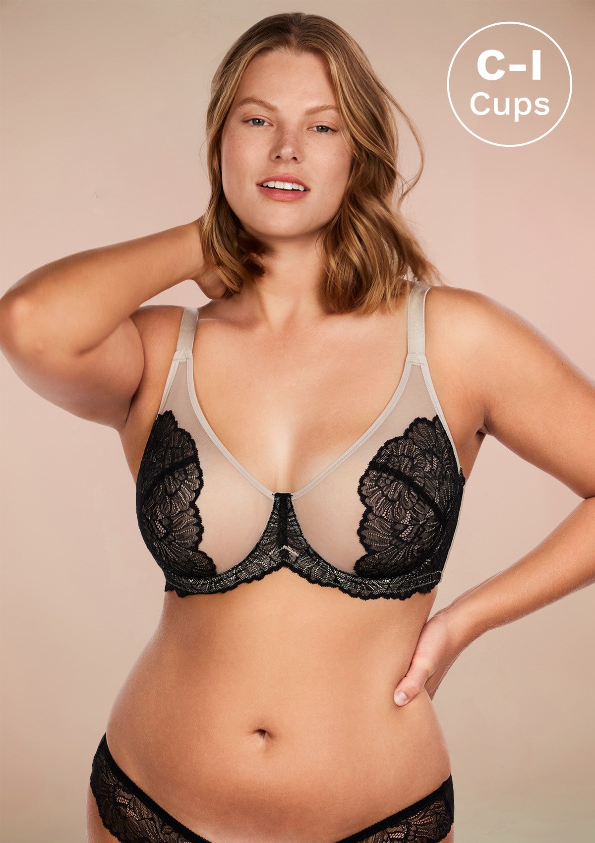 HSIA Blossom Matching Bra And Panties: Beautiful Everyday Bra - Black Contrast Apricot / 36 / DDD/F