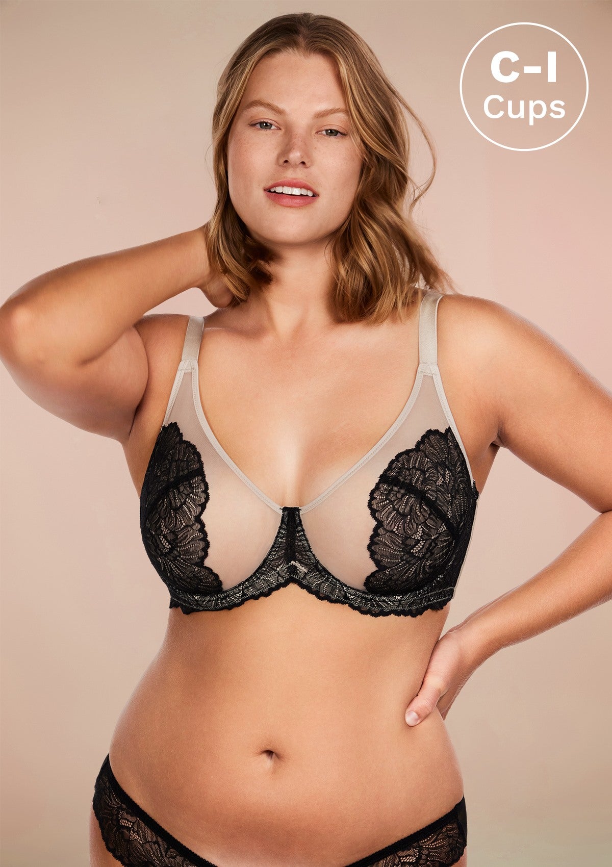 HSIA Blossom Matching Bra And Panties: Beautiful Everyday Bra - Black Contrast Apricot / 42 / D