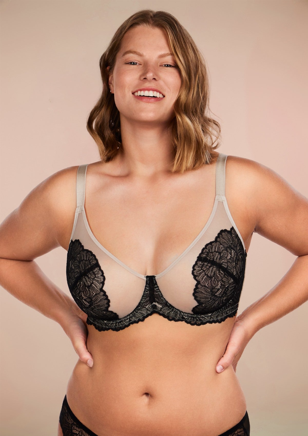 HSIA Blossom Matching Bra And Panties: Beautiful Everyday Bra - Black Contrast Apricot / 44 / C