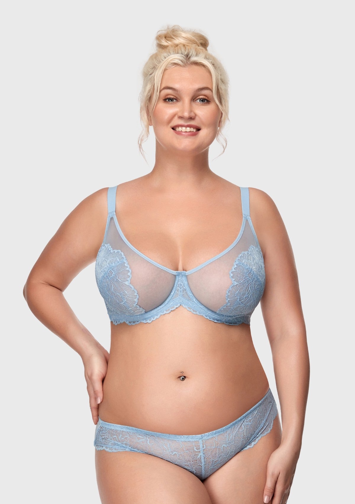HSIA Blossom Non-Padded Wired Lacey Bra - Storm Blue / 34 / DD/E
