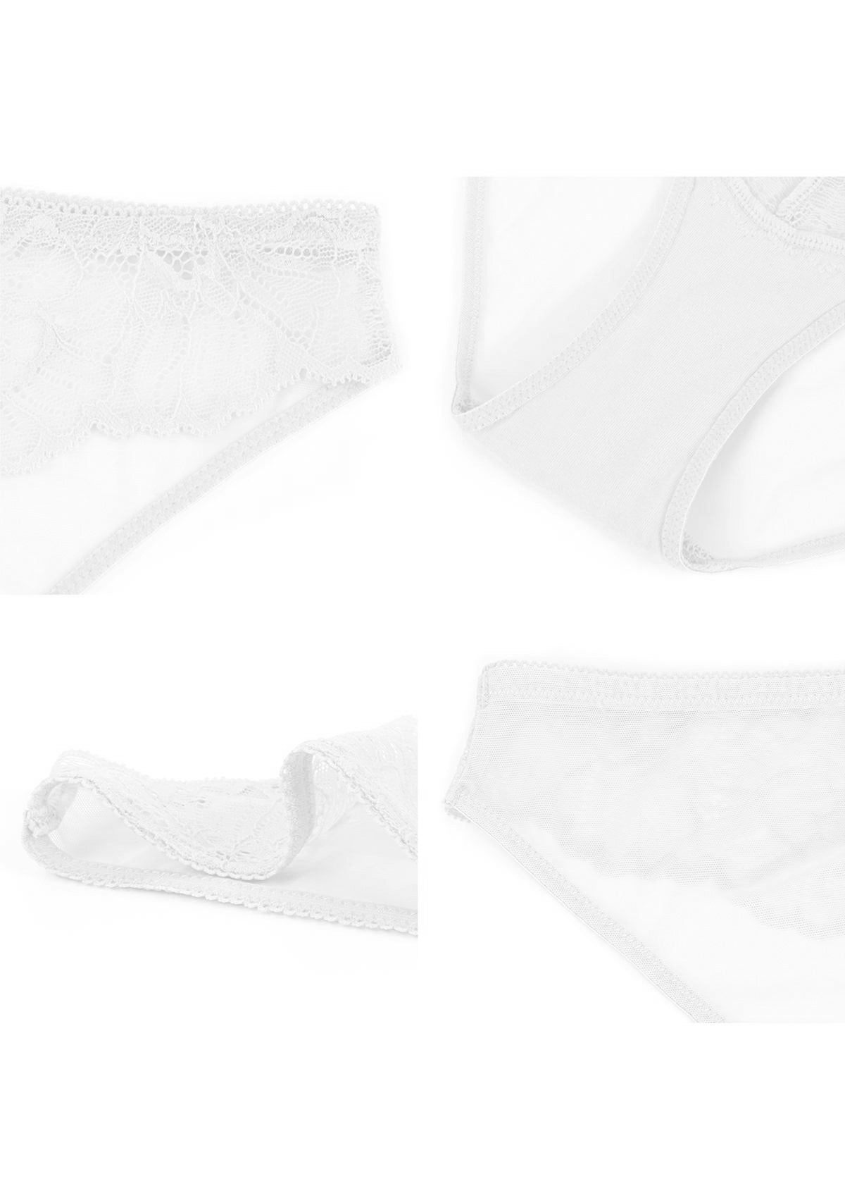 HSIA Blossom Mid-Rise Mesh Lace Panties - M / White / High-Rise Brief