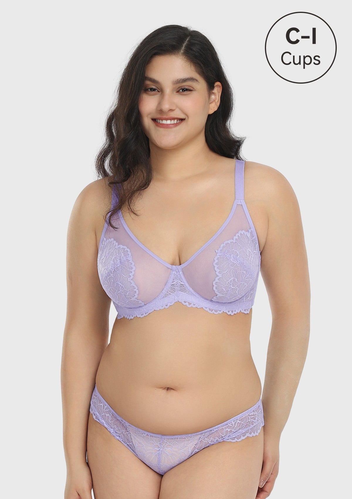 HSIA Blossom Transparent Lace Bra: Plus Size Wired Back Smoothing Bra - Light Purple / 34 / H