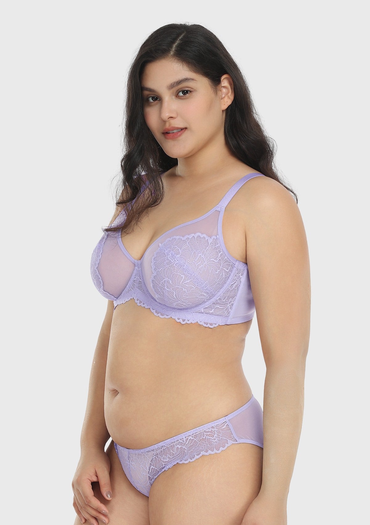 HSIA Blossom Transparent Lace Bra: Plus Size Wired Back Smoothing Bra - Light Purple / 34 / C