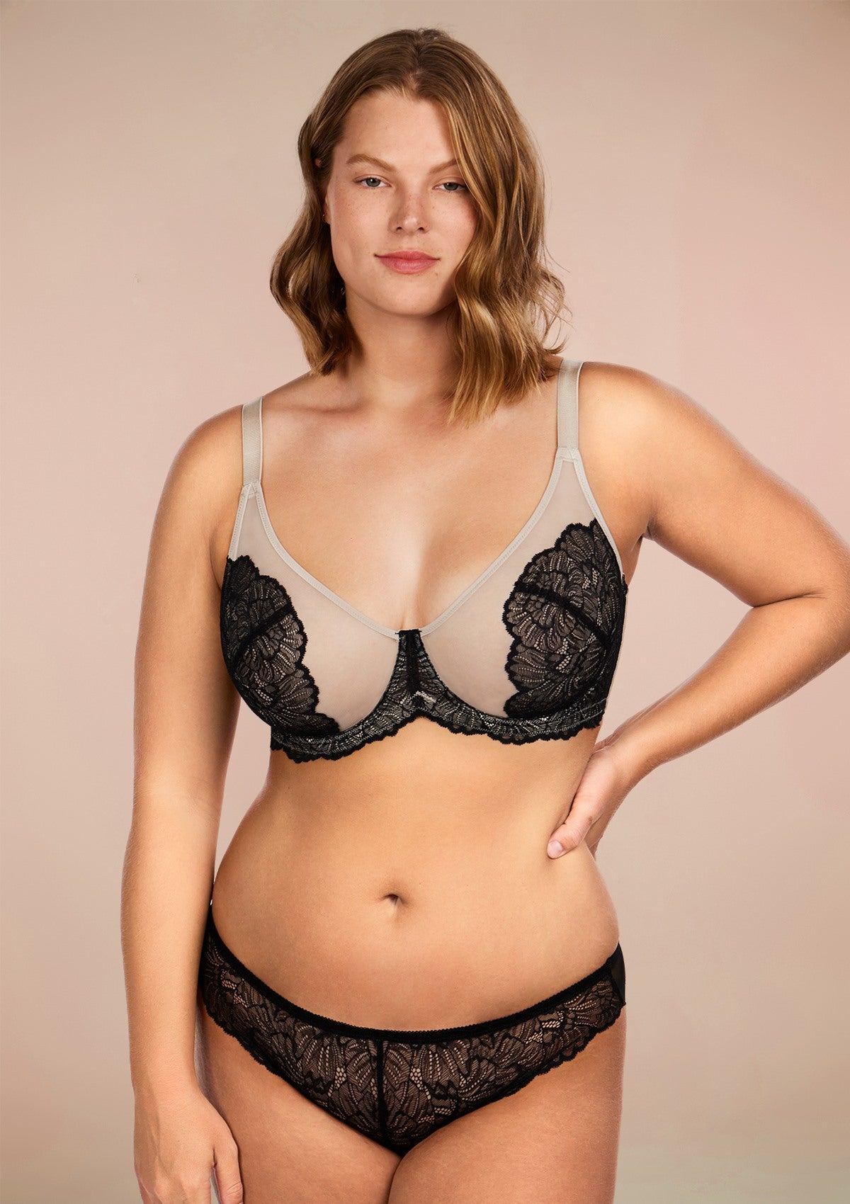 HSIA Blossom Matching Bra And Panties: Beautiful Everyday Bra - Black Contrast Apricot / 42 / DDD/F